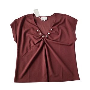 Melloday Shirt with Pearl Accents Size Large  Rust Color New